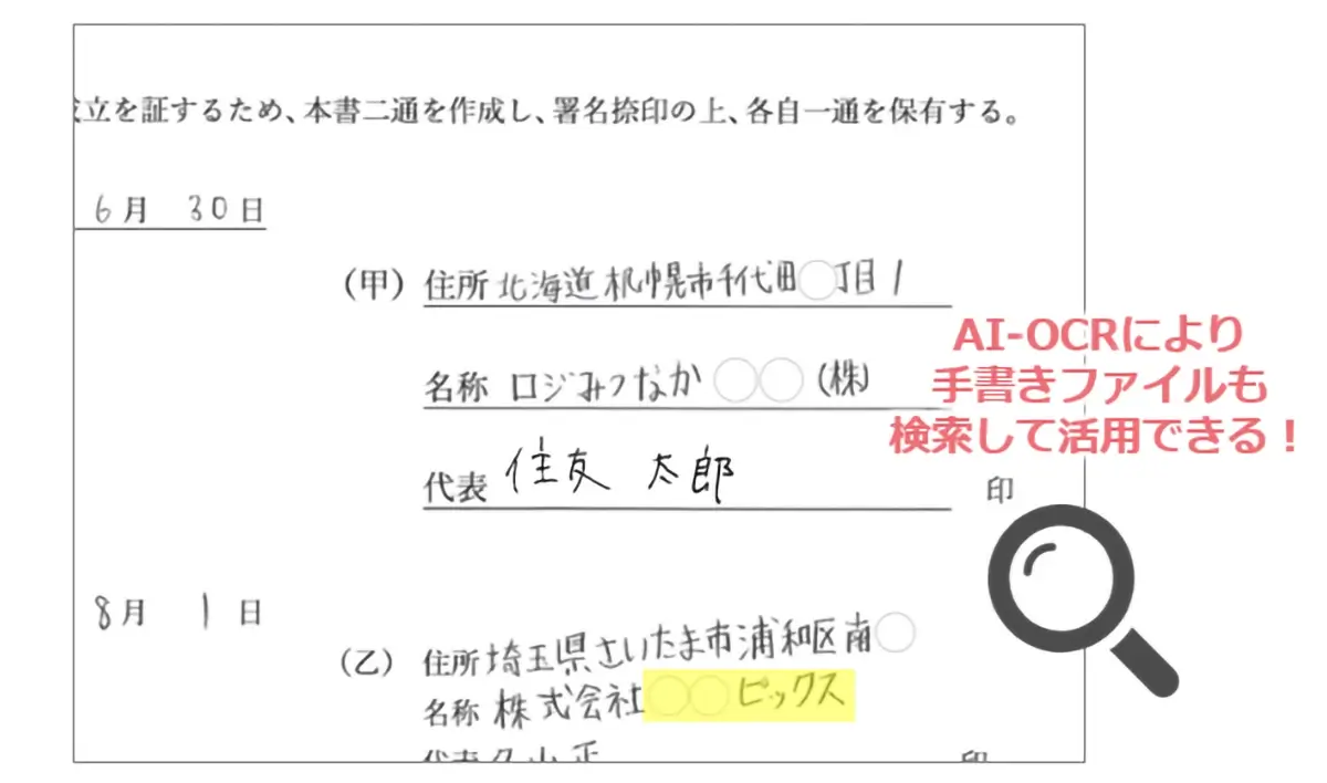 手書きファイルを「〇〇ピックス」で検索したイメージ
