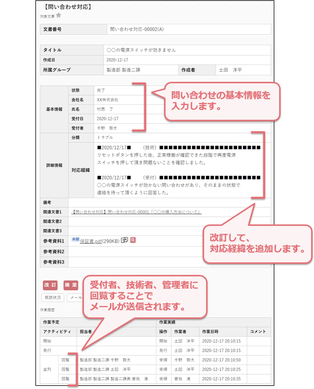 導入後の問い合わせ入力画面イメージ図