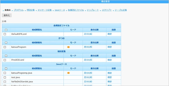 RakStudioのIDEメニューのリソースの構成要素クリックで、SVNサーバとの差分表示