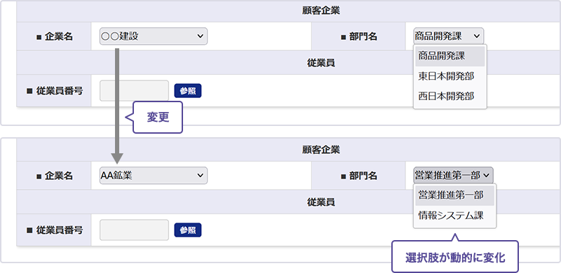 SELECT項目の連動