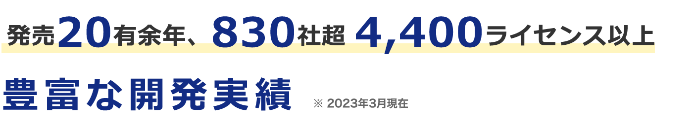 発売20余年、830社超 4,400ライセンス以上豊富な開発の歴史と実績