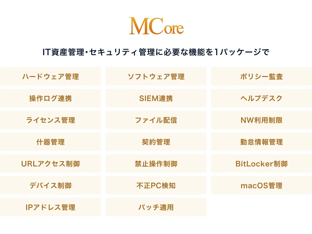 IT資産管理・セキュリティ管理に必要な機能を1パッケージで