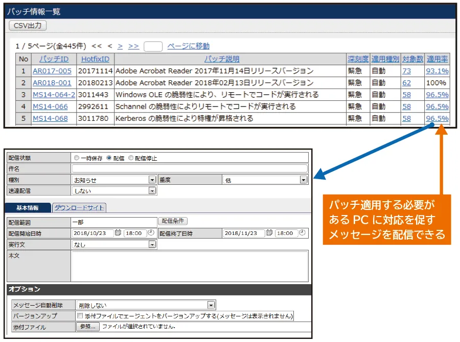 不適切な操作・パッチ未適用への警告メッセージのイメージ