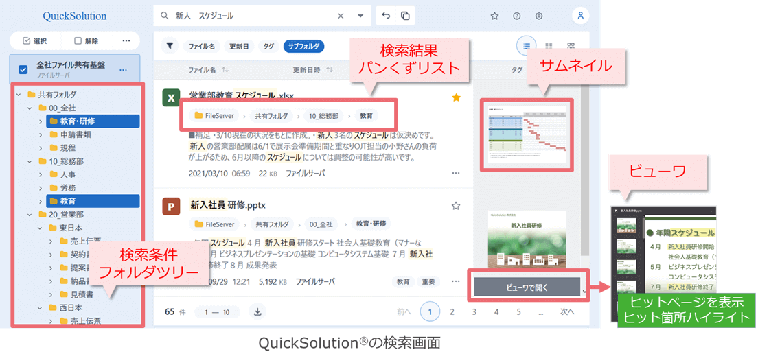 QuickSolutionの検索画面