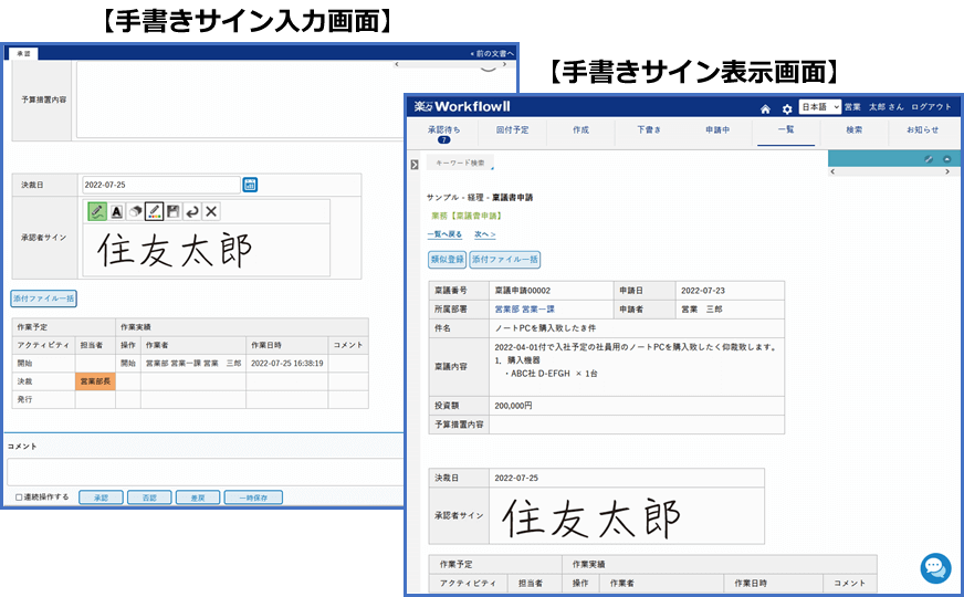 手書きサイン入力・表示画面イメージ