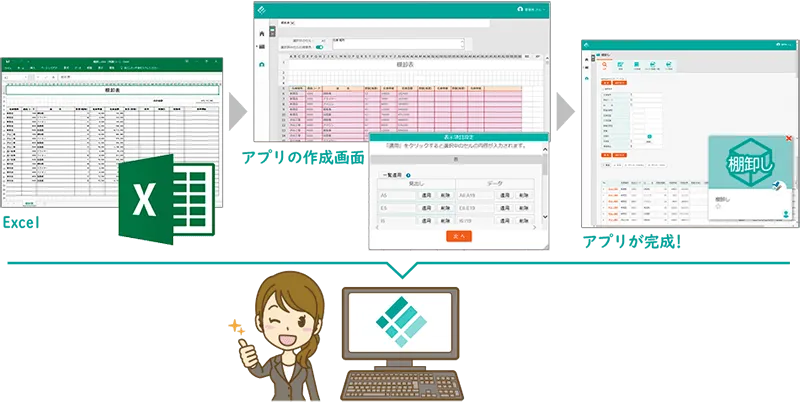 ExcelファイルをWebアプリ化するイメージ