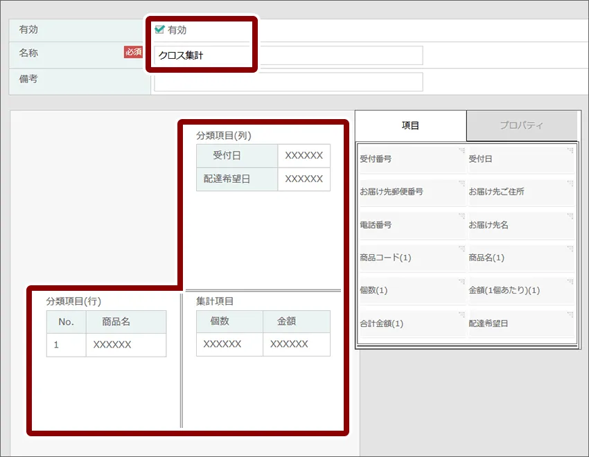 集計する項目を配置し、最後に「作成」をクリック