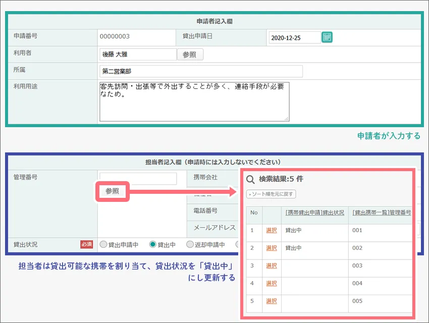 携帯貸出申請アプリ