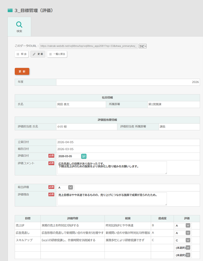 目標の評価画面