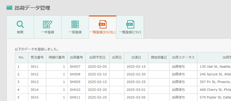 出荷データの登録が完了